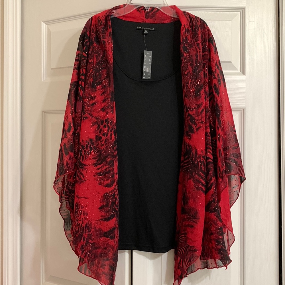 Dress Blouse bleach tank too attached with red and black sparkles.NWT